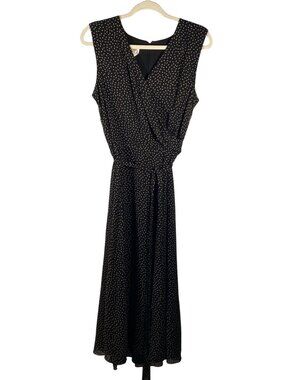 Talbots Silk Chiffon Maxi Dress Black beige Geometric print Sleeveless Size 12